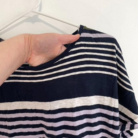 LOU GREY ANN TAYLOR LOFT Stripe Cuffed Tee Dress Navy Blue Multi 100% Cotton S - Picture 7 of 13
